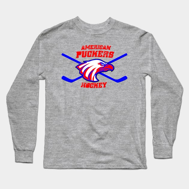 American Puckers Hockey Eagle Long Sleeve T-Shirt by PuckersHockey